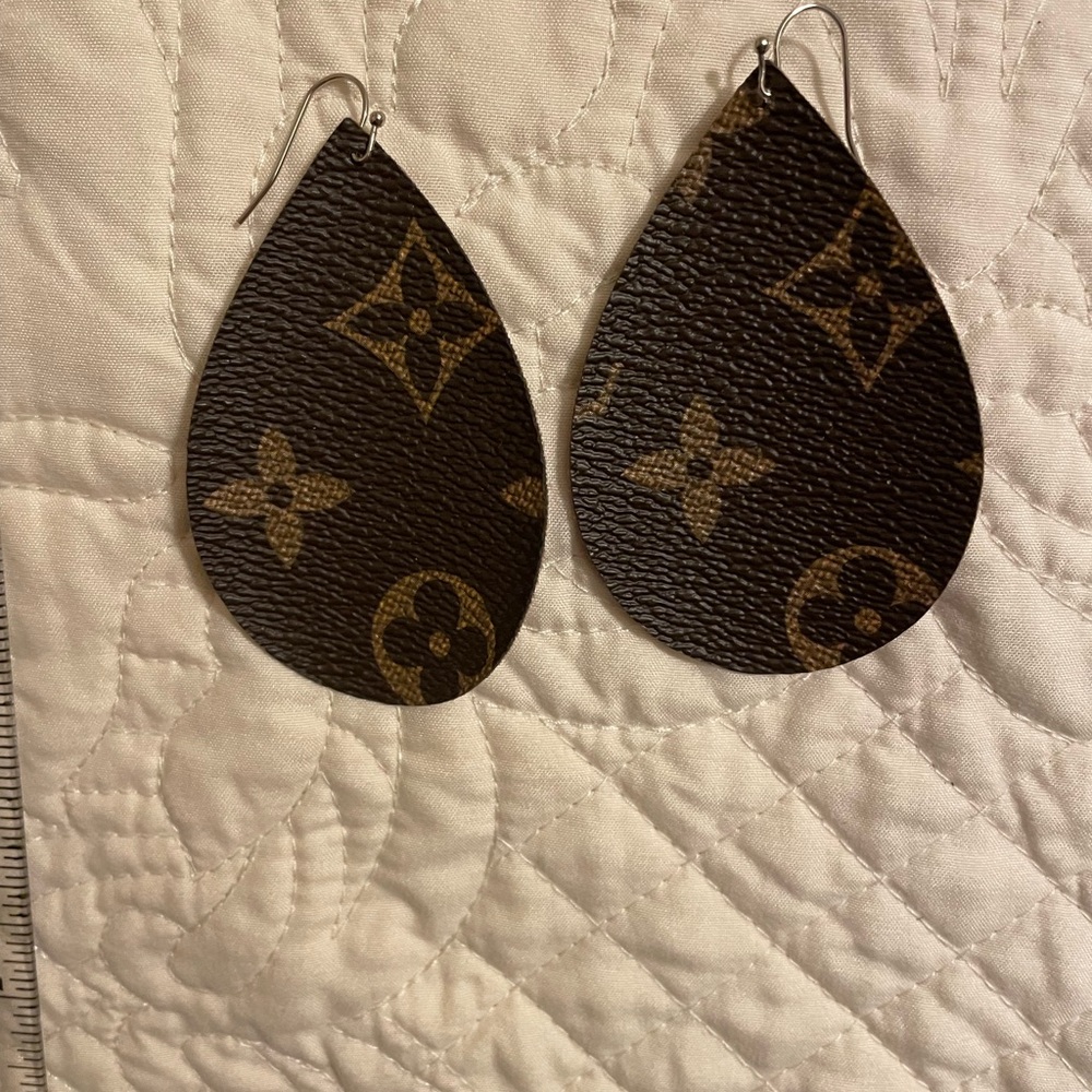 Faux Louis Vuitton  leather earrings handmade